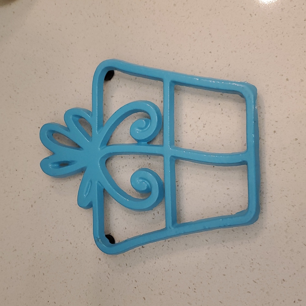 Cast Iron Turquoise Enamel Trivet